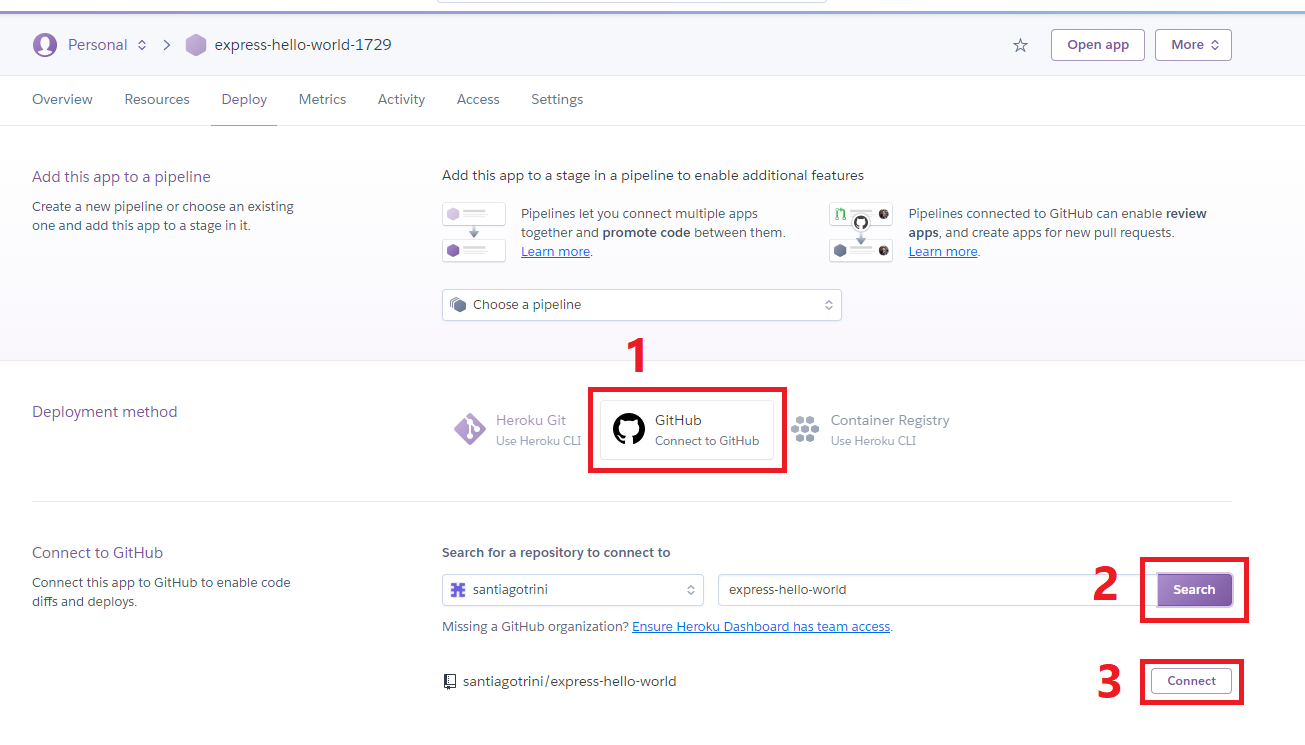 Heroku conectar GitHub