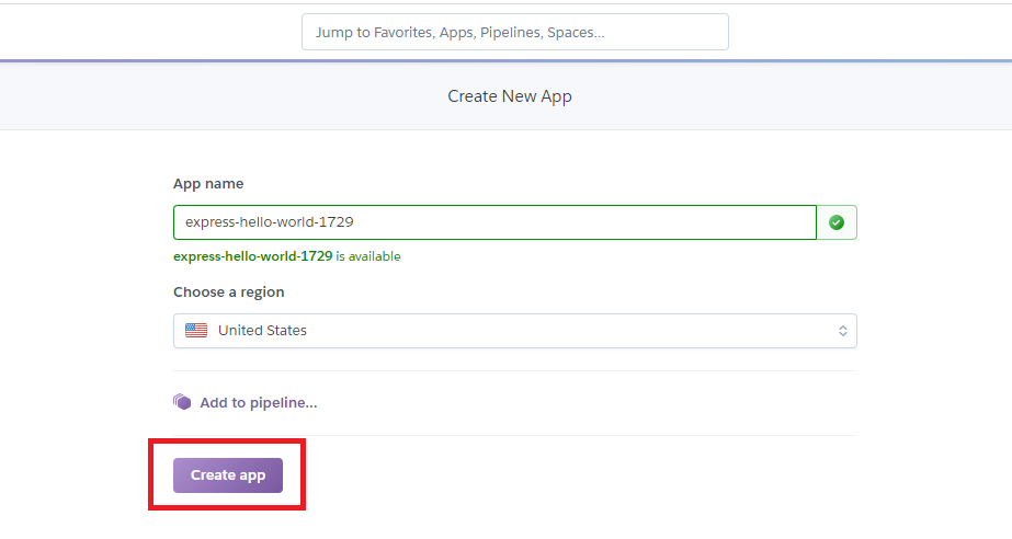Heroku new app