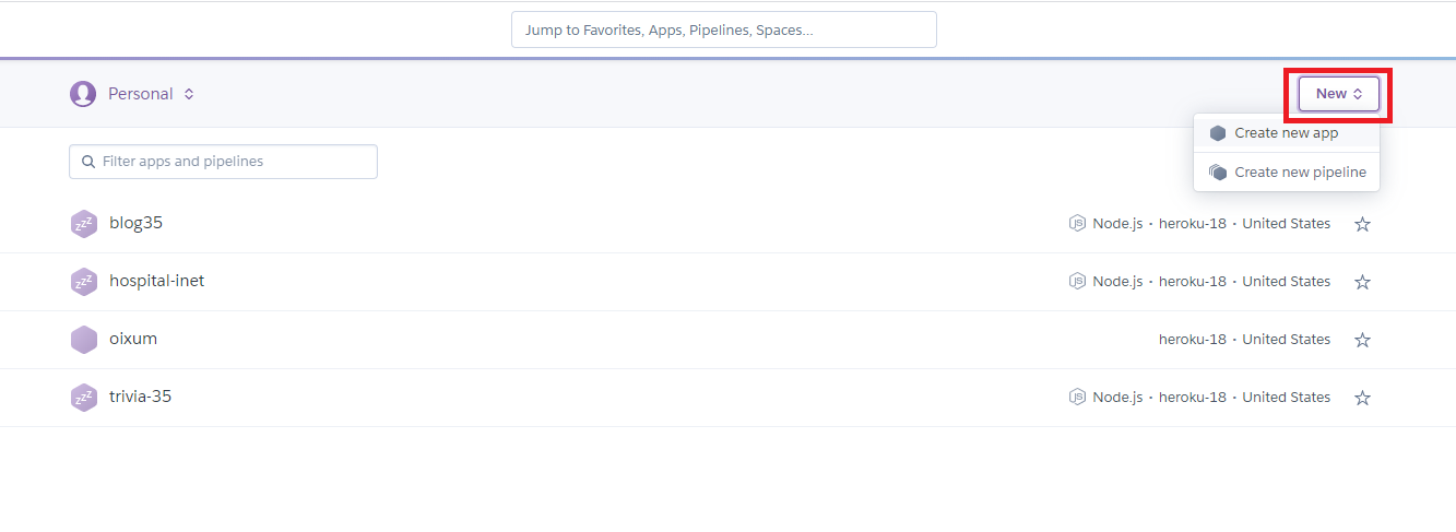 Heroku new app